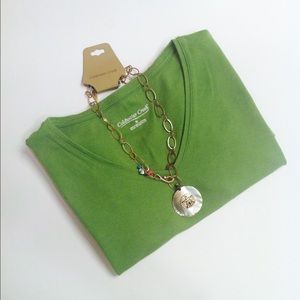 Coldwater Creek Pretty Green V-Neck Top